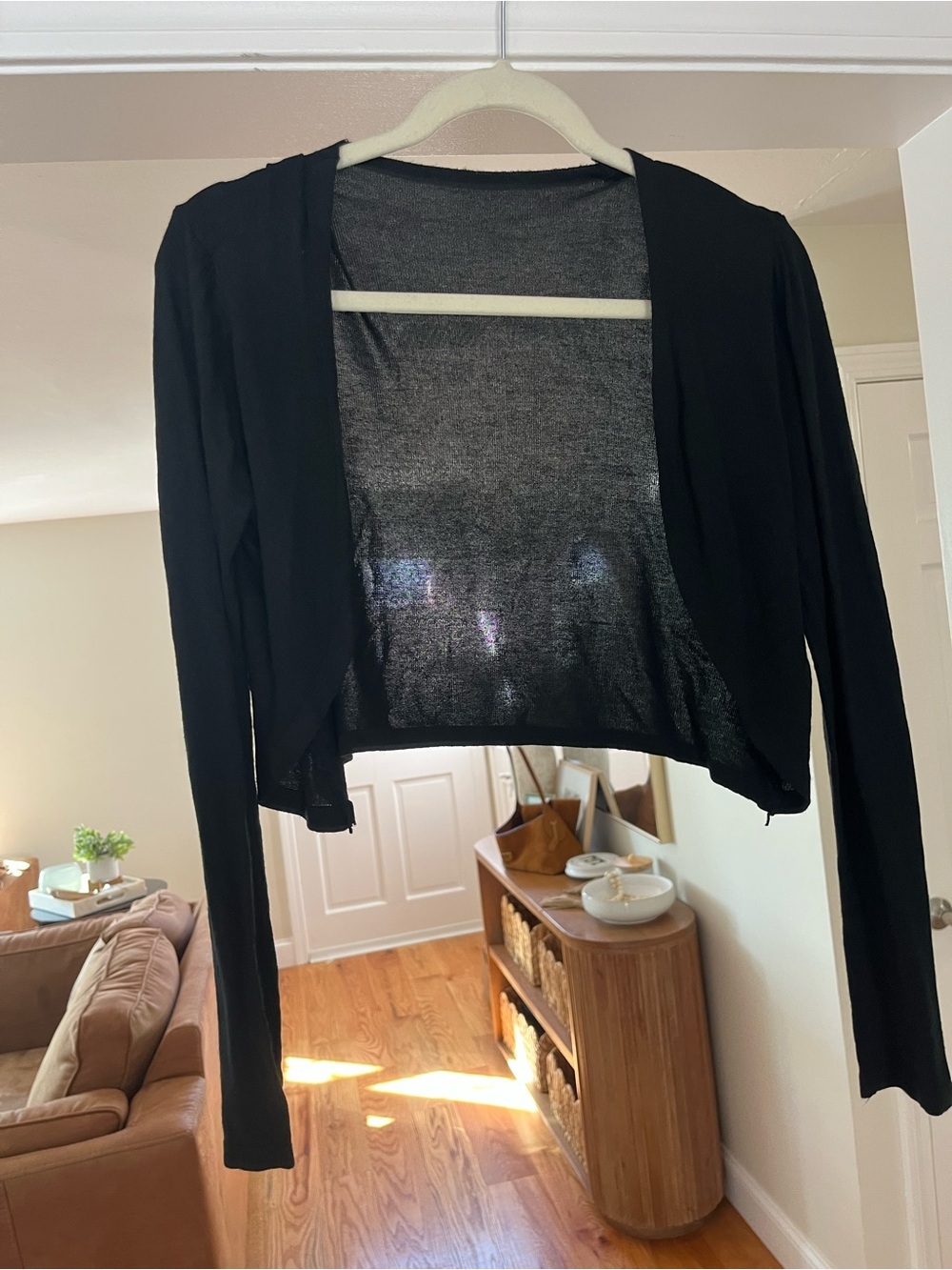 Cropped Black Shrug Lightweight Open-Front Sweater, Size Medium